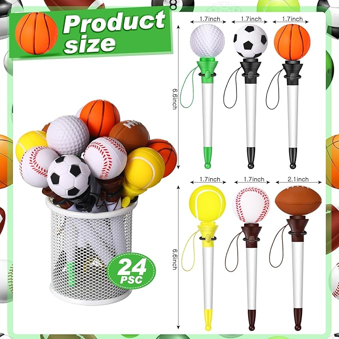 Lincia 24 Pcs Sport Funny Pen Hoop Ballpoint Novelty Bulk Plastic Sports Soccer Basketball Baseball Football Tennis Golf Themed Pen for Birthday Party School Award Party Favor Supplies(Assorted)