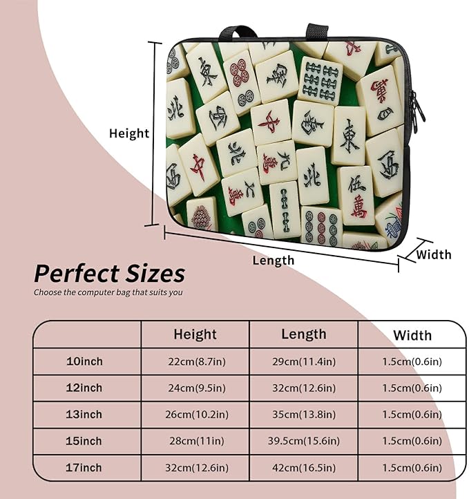 Laptop Sleeve Case Bag 13 inch, Mahjong Slim Carrying Case Durable Handbag Travel Laptop Bag for 13 inch MacBook Air M3/M2/Pro M2/ 13" iPad Pro/Air M4/M2 2024