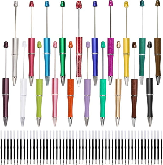jiebor 20Pcs Beadable Pens Plastic Bead Ballpoint Pens Bulk with 50Pcs Black Ink Cute Cool Diy Pens for Journaling Women Teacher Graduation Christmas Gift Office School Supplies