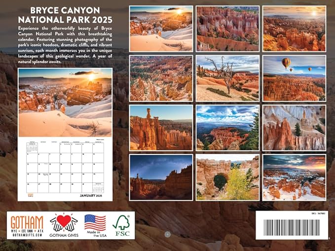 Bryce Canyon National Park Utah Calendar 2025 Monthly Wall | American Made In The USA