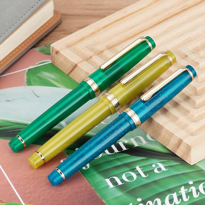 Jinhao 82 Acrylic Fountain Pen, Iridium Fine Nib with Ink Converter, Transparent Mustard Yellow Classic Design Smooth Writing Pen (Gold Trim)