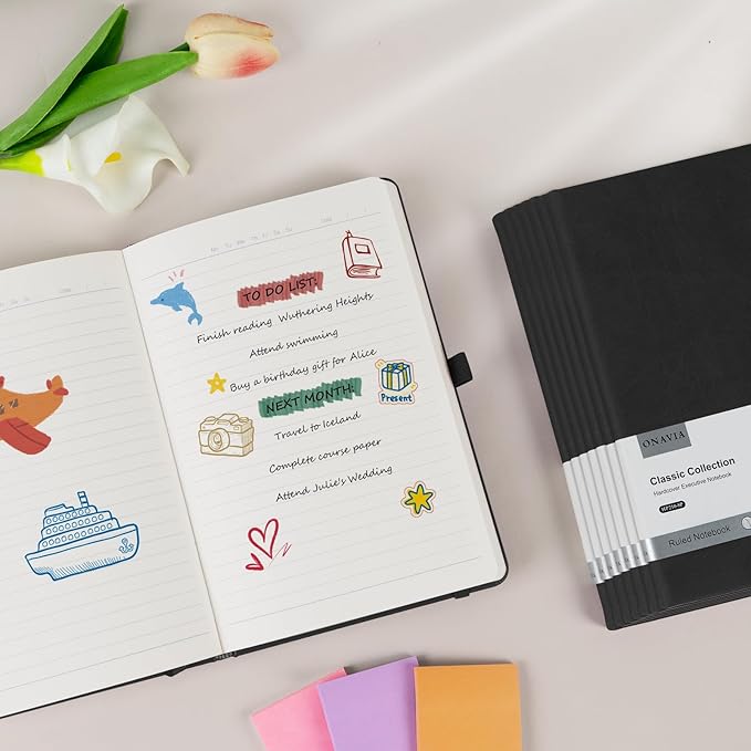 A5 Black Lined Journal Notebook - 100 GSM Thick Paper, 8 Pack Hardcover Journaling Notebooks for Writing, Work, Travel, College Ruled Journals for Women & Men, PU Leather Note Books, 5.5”x8.3”