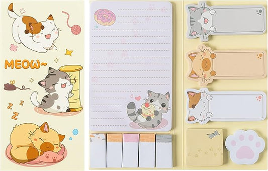 Cute Cartoon Cat Sticky Notes Set, 550 Sheets, Lovely Cat and Paw Shaped Self-Stick Notes Pads Kitty Animal Divider Tabs Bundle Writing Memo Pads Back to School Office Supplies Small Gift