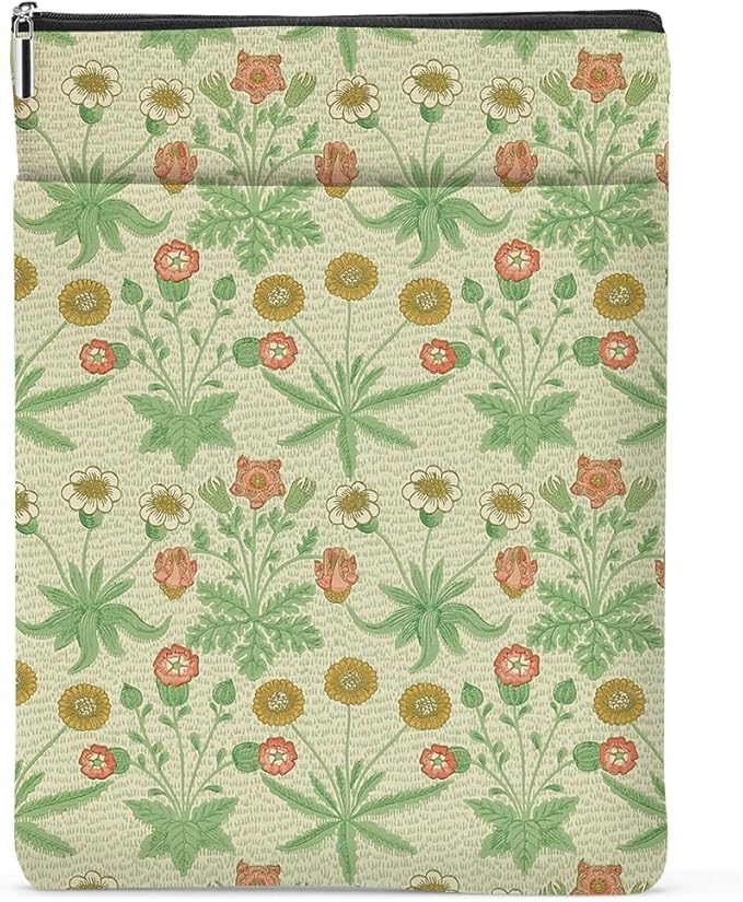 Retro Floral Book Sleeve Book Cover Classic Flower Book Protector with Zipper Christmas Birthday Book Club Gifts Book Accessories for Women Bestie Grandma Librarian Girls Bookish Book Lovers Gifts