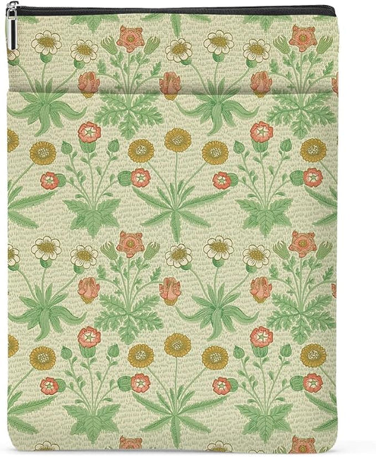 Retro Floral Book Sleeve Book Cover Classic Flower Book Protector with Zipper Christmas Birthday Book Club Gifts Book Accessories for Women Bestie Grandma Librarian Girls Bookish Book Lovers Gifts