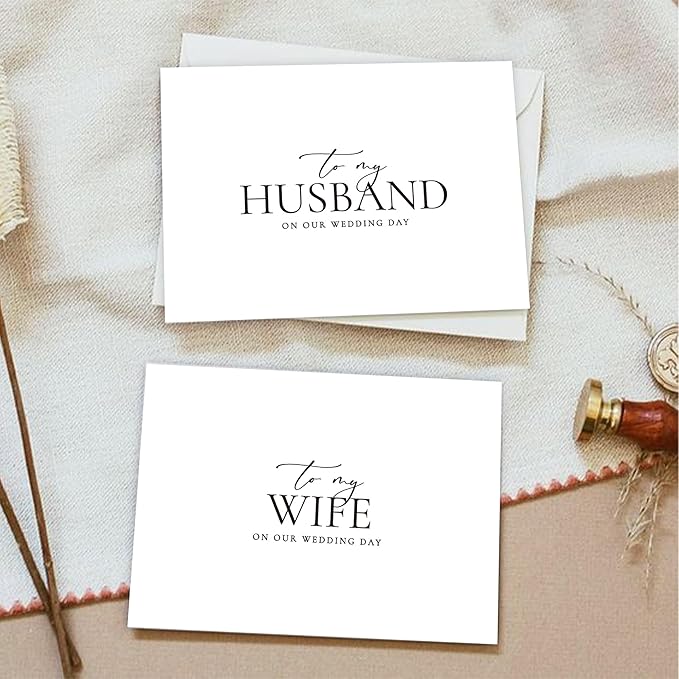 Set of 2 Wedding Cards for Husband and Wife with Matching Envelopes, To My Husband on our Wedding Day Card, To My Wife on our Wedding Day Card. （Husband/Wife A）