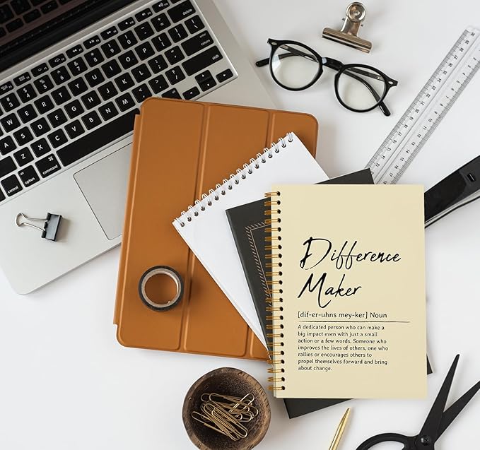 OXW Difference Maker Appreciation Gift, Meeting Notebook for Work, Thank You Gifts for Leader Mentor Manager Boss, Office Supplies Social Worker Notebook, Cream Hardcover Spiral Notebook 5.5 x 8.3