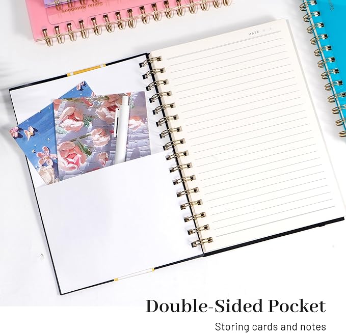 Yoment Spiral Notebook College Ruled A5 Spiral Bound Journal 160 Pages Thick Paper Plastic Hardcover Spiral Notebook 5x7 Wire Bound Notebooks for Note Taking School Office Supplies,Black