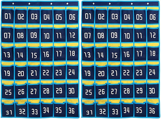 Loghot Numbered Classroom Sundries Closet Pocket Chart for Cell Phones Holder Wall Door Hanging Organizer (36 Pockets Blue 2Pc)