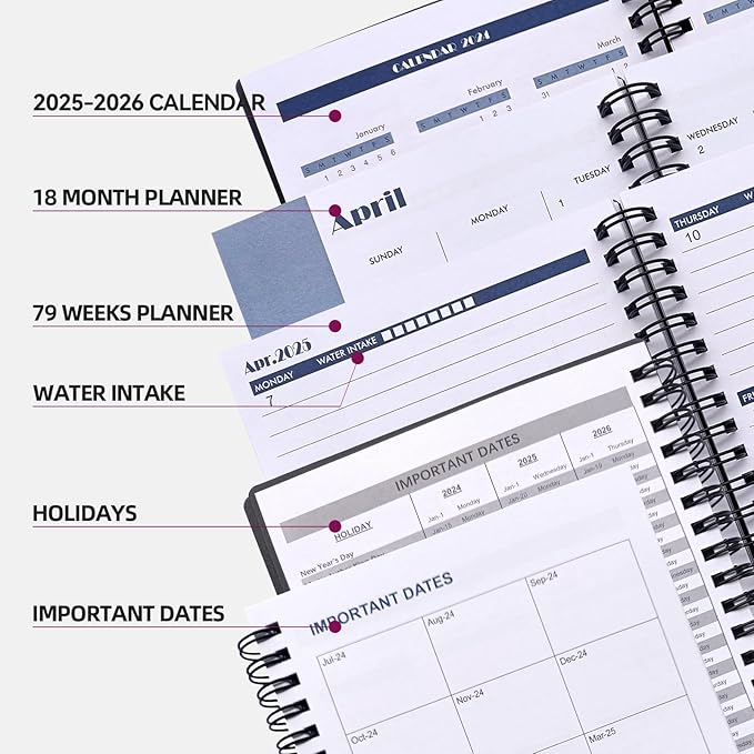 Cheneyboo 2025 Planner - January 2025- June 2026, Monthly Weekly Daily Planner 2025-2026, 18 Month Planner, 7.5"x10.2", Big Size Planner, Black