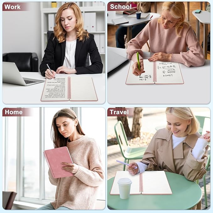 Light Red Lined Spiral Journal Notebook with 160 Pages, 8×5.7in, A5 Spiral Notebook, Journaling Notebooks for Work, School, Women, Men, College Ruled Spiral Notebook, Hardcover Leather Journals