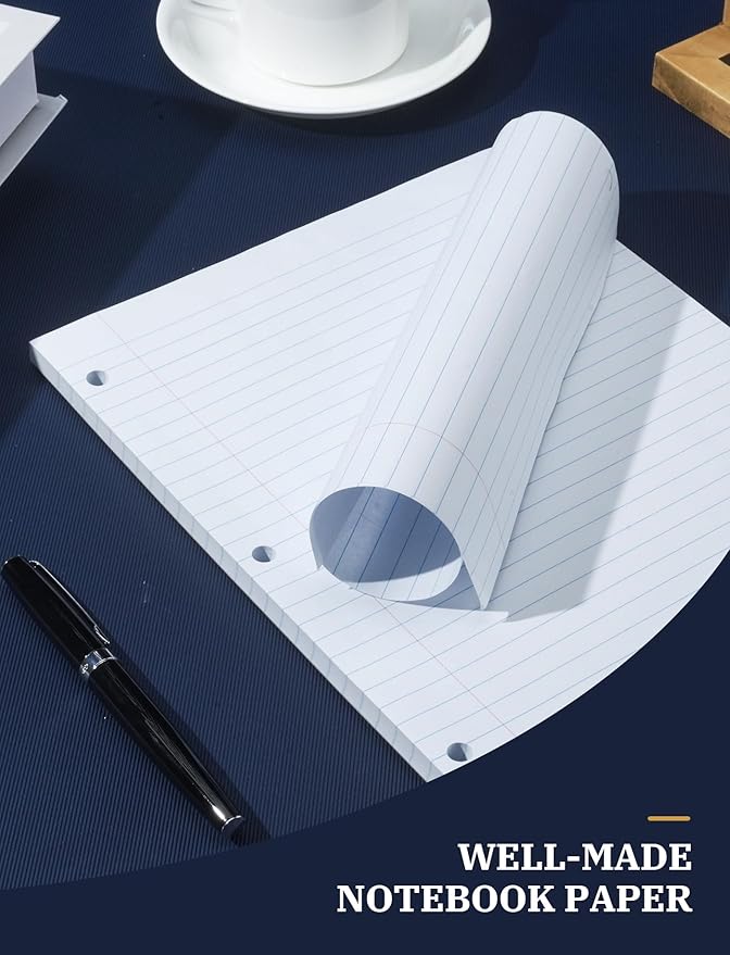 Loose Leaf Paper 8.5 x 11, Loose Leaf Notebook Paper, 200 Sheets Binder Paper 8-1/2 x 11'', 3-Hole Punched Filler Paper Notebook Binder Paper, Wide Ruled Loose Leaf Paper, 2 Pack, 100 Sheets/Pad