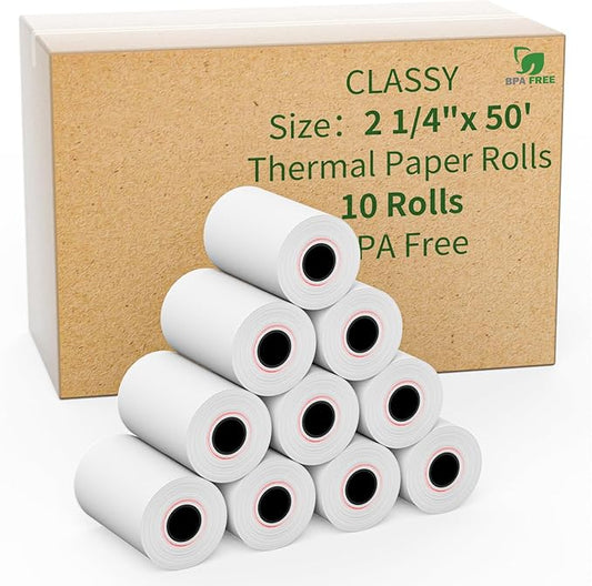 2 1/4" x 50' feet Thermal Paper, POS Cash Register Receipt Rolls,10 Rolls Receipt Paper, Fits All POS Cash Registers