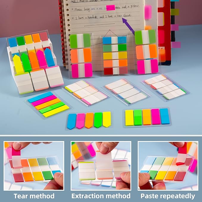 Golcellia Sticky Book Index Tabs, Page Tabs Markers, Sticky Notes Tabs 1080 Pieces(6 Styles, 25 Colors) Annotation Tabs, Book Annotation Supplies Study Pack