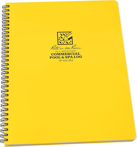 Rite in the Rain Weatherproof Side Spiral Notebook, 8.5" x 11", Yellow Cover, Commerical Pool & Spa Maintenance Log (No. 425-MX)