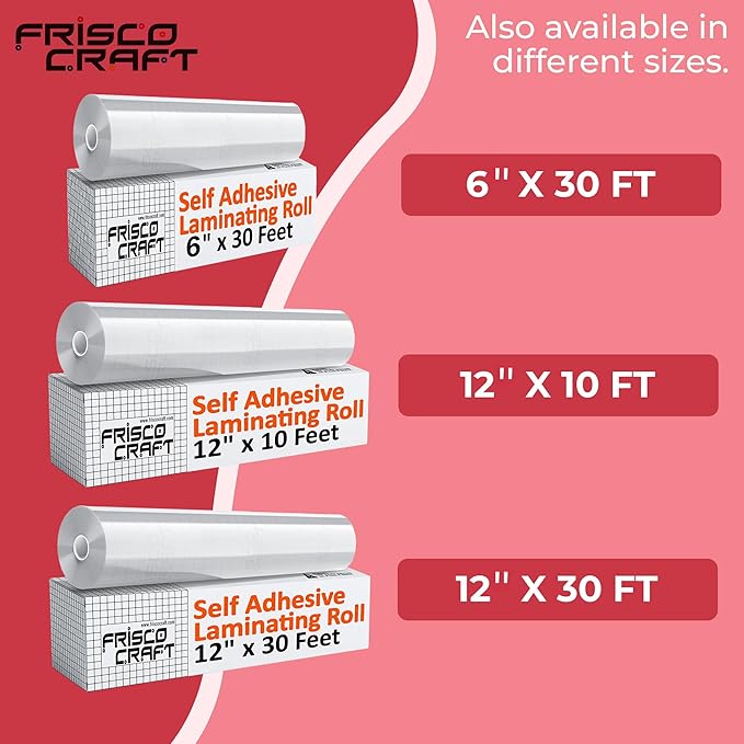 Frisco Craft Transparent Self Adhesive Laminating Roll - Self Laminating Sheets for Decals, Sticker, Photos & More - No Heat Sealing, Glossy, Clear Sheets (12" x 10 ft)