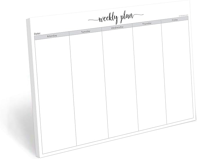 321Done Weekday Planning Notepad (8.5" x 11") Letter Size Large 50 Sheets for Work Week – Monday through Friday M-F Planner Weekly Days of Week Paper Memo Note Pad Organizing - Made in USA - Simple