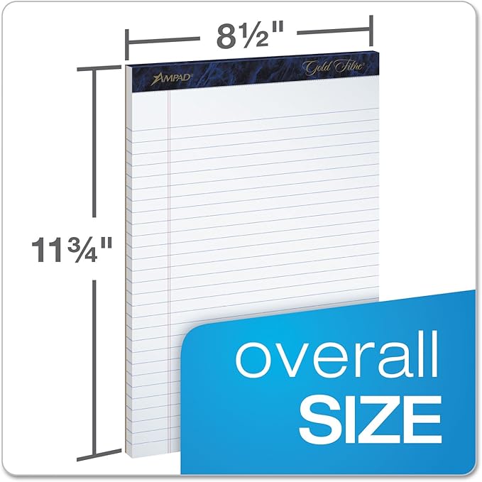 Ampad Gold Fibre Writing Pads, Legal/Wide Rule, Letter Size (8 1/2 in x 11 3/4 in), White, Four 50-Sheet Pads per Pack (20-031)