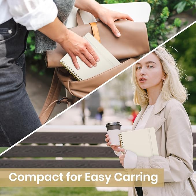 Lined Spiral Journal Notebook for Women, A5 College Ruled Journals for Writing, Hardcover Notebooks for Work, Note Taking and Office School Supplies,140 Pages - Grey Beige