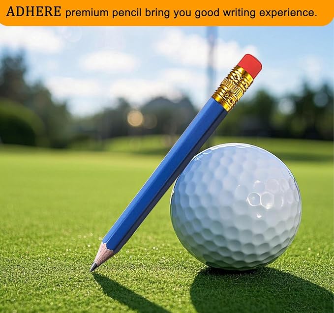 Adhere 25pcs Golf Pencils with Eraser Pre sharpened Hexagon half Wooden Pencils Graphite 2B for Golf Event Scoring,Classroom,Wedding,Company Meetings,Pew, Pocket (Blue)