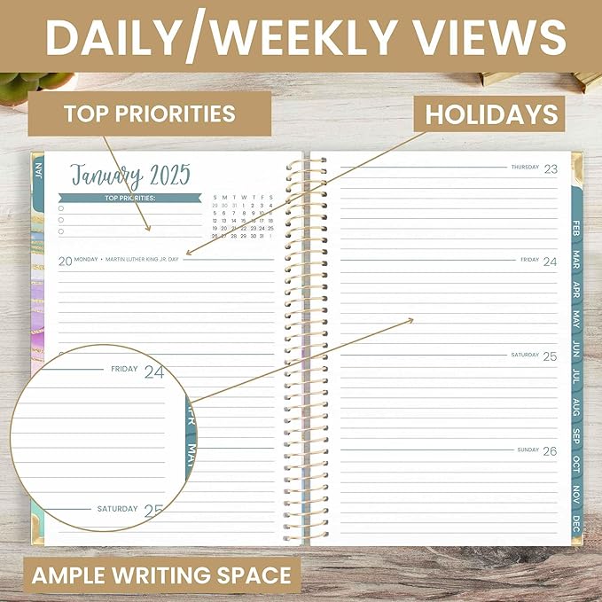 bloom daily planners 2025 Planner HARDCOVER Calendar Year Day Planner (January 2025 - December 2025) - Task & Goal Organizer - Monthly & Weekly Inspirational Agenda Book - 5.5" x 8.25" - Watercolor Waves