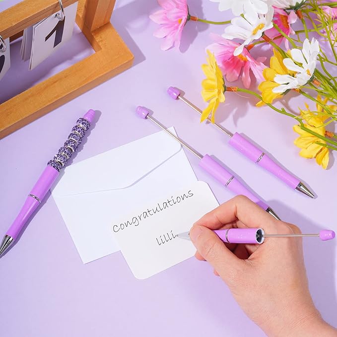 jiebor 30Pcs Purple Beadable Pens Plastic Bead Pen Black Ink Ballpoint Pens Diy Pens Cute Cool Pens for Students Teacher Bridal Graduation Gift Office School Supplies