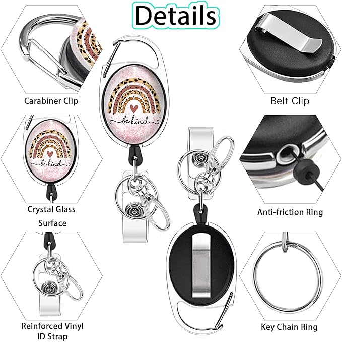 Cute Rainbow Lanyards for Id Badges, Retractable ID Badge Holder with Detachable Lanyard, Fashionable Badge Reel Heavy Duty with Carabiner Clip, Nurse Teacher Office Gifts