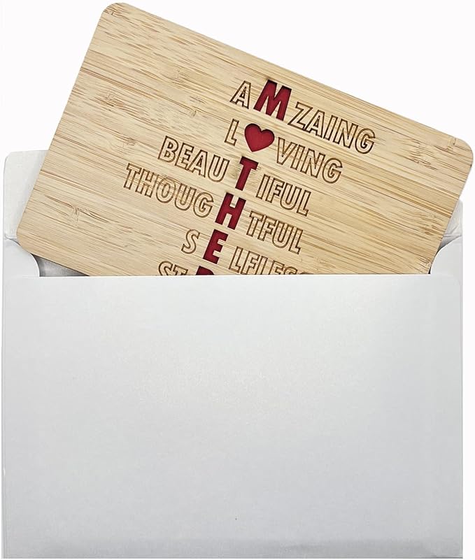 Mothers Day Cards,Handmade Bamboo Greeting Cards,Wooden Thankyou Card,Mother's day Card for Mom,Mum,MOTHER