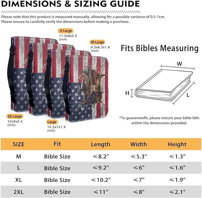 Lotusorchid Reindeer Bible Cover Case, Zippered Bible Carrying Case for Women Girls, Portable American Flag Bible Tote Bag Sturdy Bible Book Cover for Bible Study, Christian Bible Accessories,XL