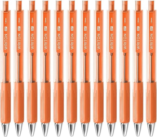 Writon Retractable Ballpoint Pens, Triangle Grip and Barrel, 1.0mm Medium Point, Orange Ink, 12 Pack