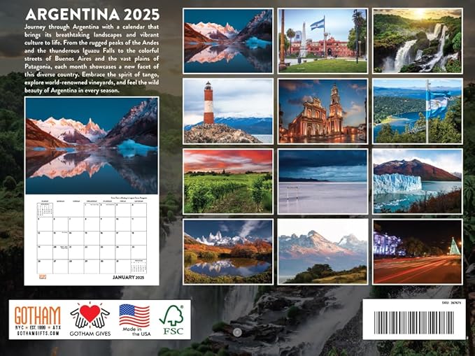 Argentina Calendar 2025 Monthly Wall | American Made In The USA