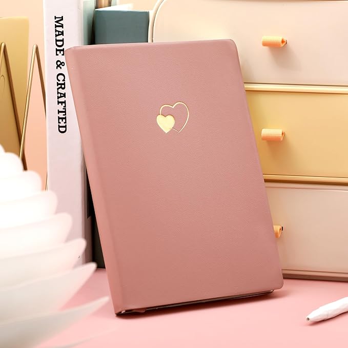 CAGIE Lined Journal Notebook for Women and Girls 256 Pages Cute Diary with Heart-Shaped Leather Journals for Writing A5 Soft Cover Notebooks for Work School (04 Dark pink, A5)