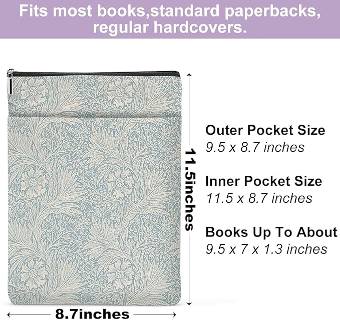 Retro Floral Book Sleeve Book Cover Classic Flower Book Protector with Zipper Christmas Birthday Book Club Gifts Book Accessories for Women Sister Daughter Librarian Girls Bookish Book Lovers Gifts