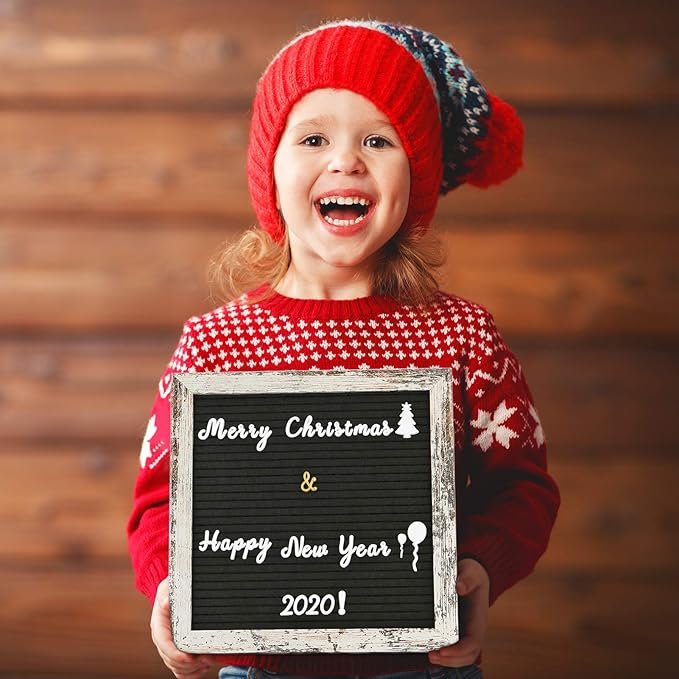 Double Sided Felt Letter Board with Rustic Wood Frame 10x10 Inch - Pre Cut & Sorted 725 Letters with Stand, Cursive Style Letters, Big Letters, Letter Organizer, Tabletop Display