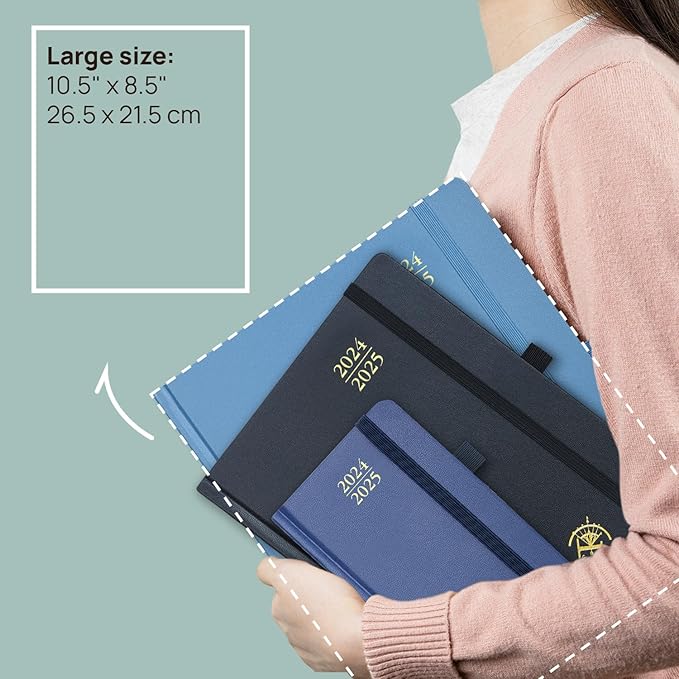 POPRUN Planner 2024-2025, [Large 8.5'' x 10.5'' Hard Cover] Academic Calendar (July 24-June 25) Daily Weekly and Monthly Appointment Book with Hourly Time Slots, Monthly Tabs, 100 GSM - Pacific Green