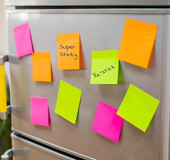12 Pack Sticky Notes Large,3 x 5 in Super Sticking Power Memo Pads,12 Bright Colorful Self-Stick Pads,100 Sheets/Pad 2X The Sticking Power Easy to Post for Office, Notebook & Daily Life