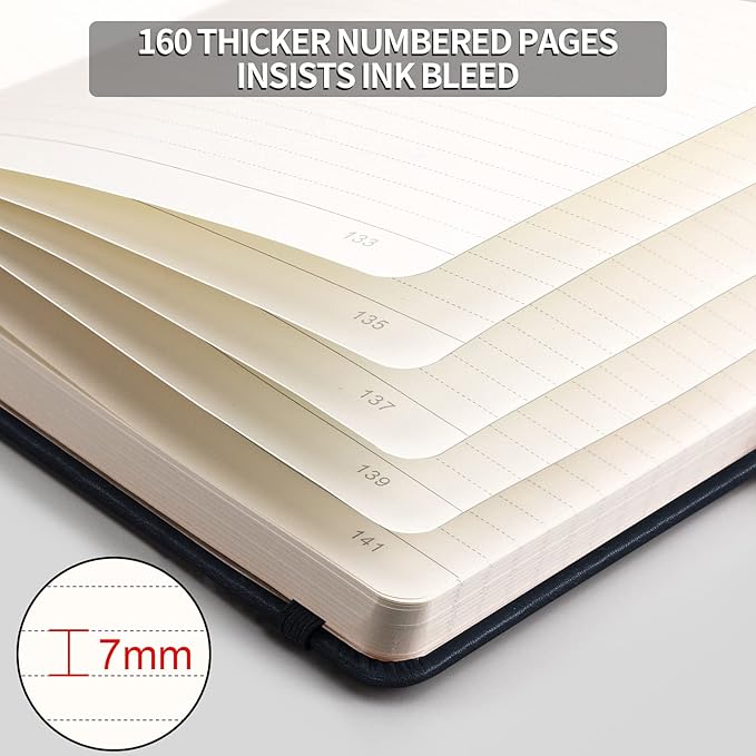 AHGXG Thick Journal Lined Notebook - 320 Numbered Pages A5 College Ruled Notebook for Writing, 100gsm Lined Paper, Leather Hardcover, for Women Men Work Office School, 5.75'' X 8.38''-Dark Blue