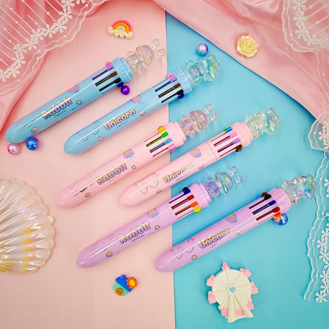 Multicolor Ballpoint Pen 0.7 mm, 10-in-1 Colored Pens Fine Point Retractable Cute Cartoon Animal Ballpoint Pens for Office School Supplies Students Kids Gifts, 6 Pack
