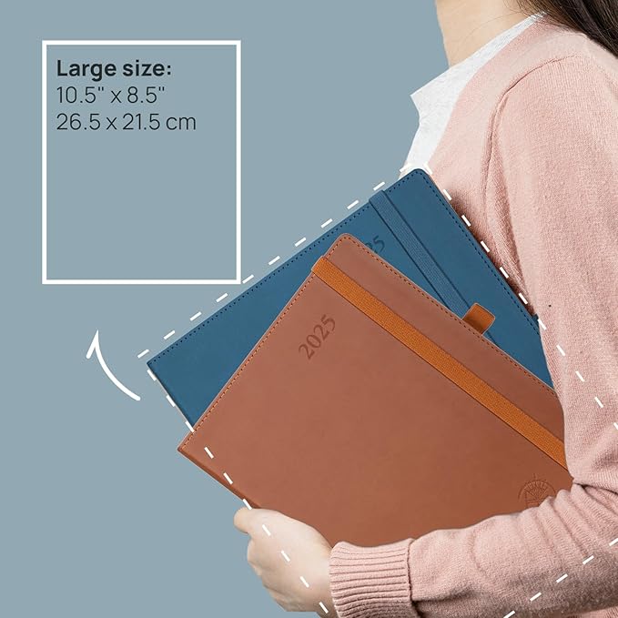 POPRUN Monthly Planner 2025-2026 (Large- 8.5" x 10.5" Soft Cover), 18-Month Calendar Book (January 2025-June 2026), Calendar Planner with Monthly Tabs & Pocket, 100 GSM Paper - Brown