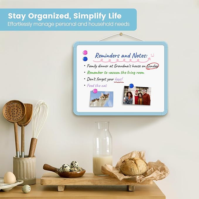 Small Double-Sided White Board Dry Erase Board For Wall, 14"x11" Hanging Whiteboard for Door, Mini Dry Erase Board with a black dry erase marker, Small Whiteboard for Kids Students, Back To School, Bl