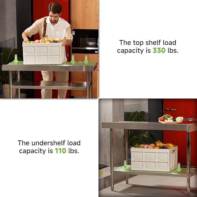 Real Relax Stainless Steel Table with Backsplash, NSF Commercial Heavy Duty Stainless Steel Table for Prep with Adjustable Undershelf, for Indoor & Outdoor- 24" D x 48" W x 34" H