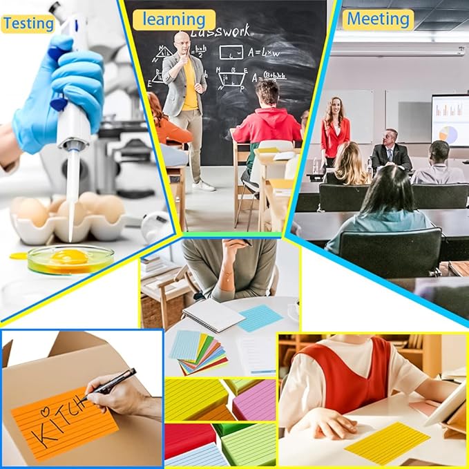 MotBach 180 PCS Ruled Index Cards Flash Cards,4" x 6", Colored Ruled Notecards Study Cards Memo Scratch Pad Lined Studying Record Index Cards To Do List for Home School Office Supplies