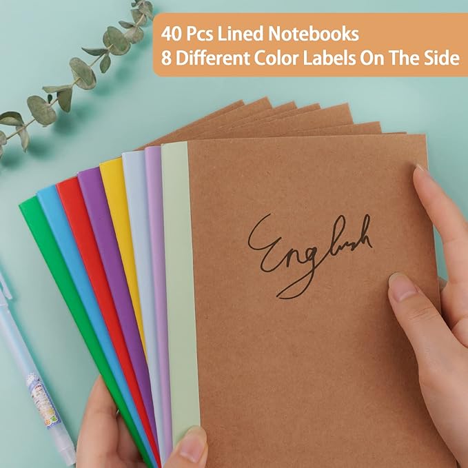 Gwybkq A5 Lined Kraft Composition Notebooks Bulk 40 Pcs(5.5x8.3) College Ruled with Rainbow Spine,Journal Notebook for Women Girls College Students Office School Supplies, 60 Pages/30 Sheets