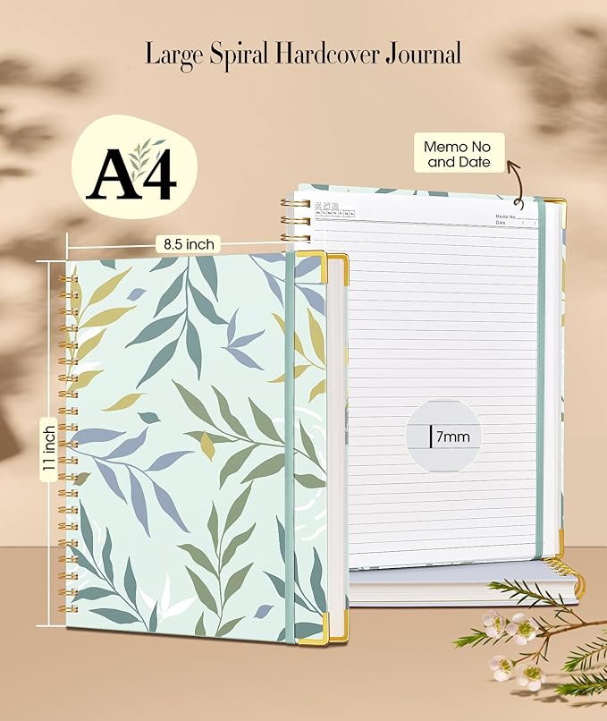 Aesthetic Spiral Notebook Journal for Women, 200 Pages Lined Notebooks 8.5” x 11”, A4 Large Hardcover Spiral Journals with 100 GSM Thick Paper, Cute College Ruled Notebook for Writing Work School