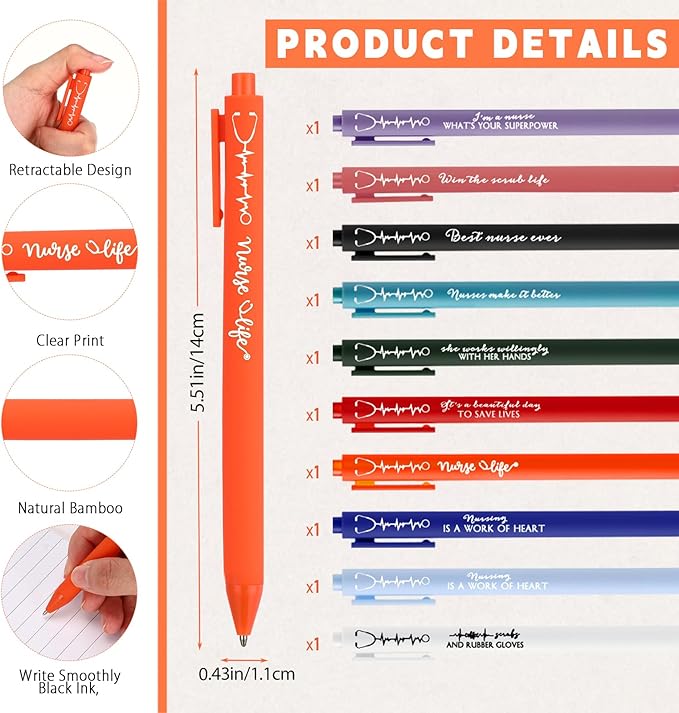 Jetec 10 Sets 2025 Nurse Appreciation Gift Thank You Gifts for Medical Nursing Assistants Inspirational Spiral Notebook Journal with Sticky Note Notepad Ballpoint Pen Bulk for Nurse Coworker Doctor