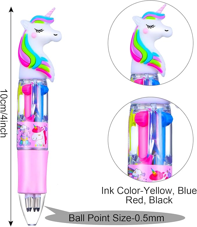 Chinco 12 Pieces Retractable Unicorn Pens 4-in-1 Multicolor Ballpoint Pen Unicorn Candy Party Favor Colored Ink Mini Party Favors for Girls Kids Classroom Prizes Birthday Gifts(Unicorn Style)