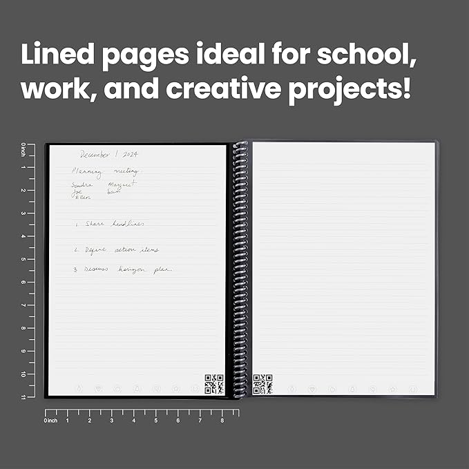 Rocketbook Core Reusable Spiral Notebook, Letter Size 8.5x11, Black - Lined Pages, App-Connected, Erasable, Durable Cover, Ideal for School, Work, and Creative Projects