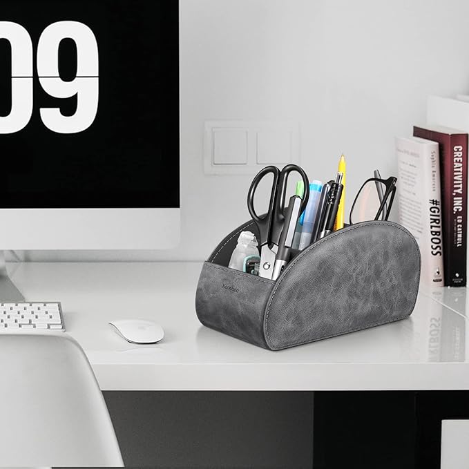 Large Remote Control Holder with 5 Compartments, KENOBEE Anti-slip Desktop Caddy Storage Organizer for Phone, Remote Controllers, Office Supplies, Makeup Brush, Media Accessories,Gray
