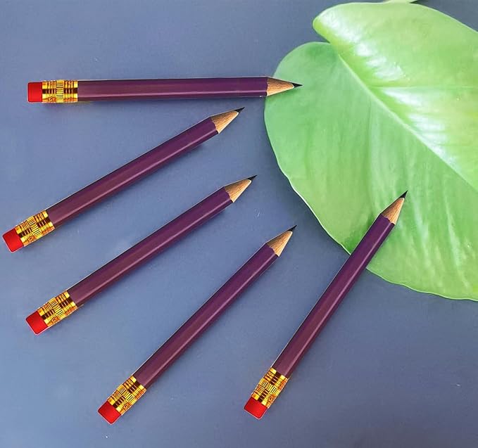 Adhere 25pcs Golf Pencils with eraser Hexagon Wooden Pencils Graphite 2B for Golf Event Scoring,Classroom,Wedding,Company Meetings,Pew, Pocket(Purple)