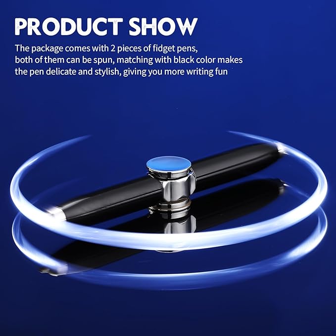 Chinco 2 Pieces Fidget Spinning Pen with LED Light Multi Functional Help Thinking Ballpoint Gift Pen for Adults Students Teenage(Black)
